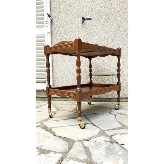 Image 1 of Serveur et plateau vintage en bois et laiton