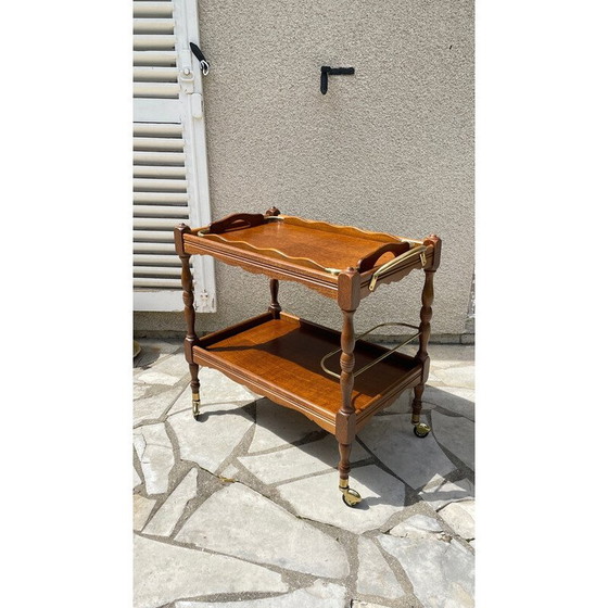 Image 1 of Serveur et plateau vintage en bois et laiton