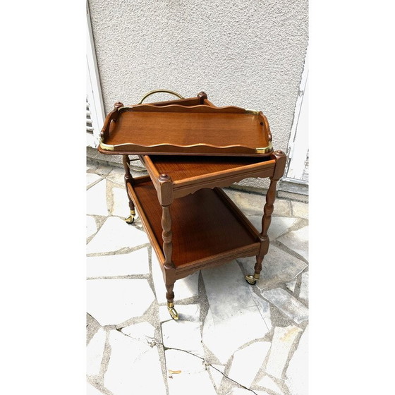 Image 1 of Serveur et plateau vintage en bois et laiton