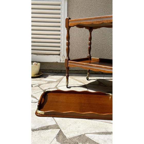 Image 1 of Serveur et plateau vintage en bois et laiton
