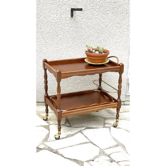 Image 1 of Serveur et plateau vintage en bois et laiton