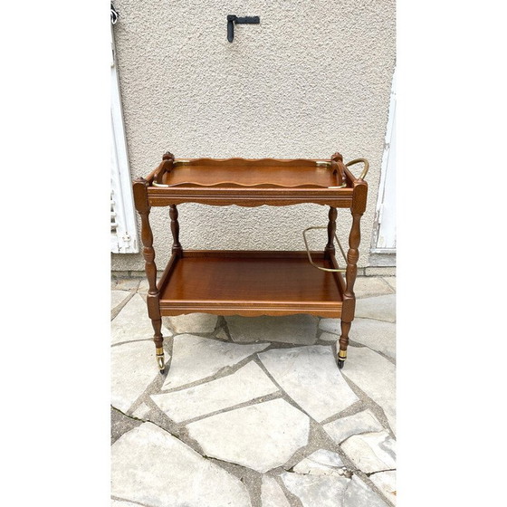 Image 1 of Serveur et plateau vintage en bois et laiton