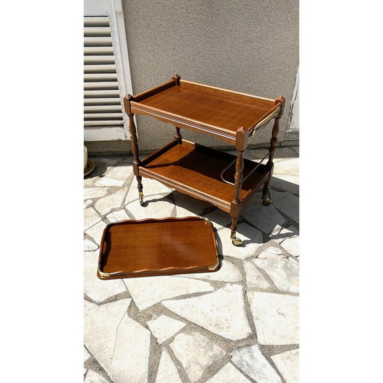 Image 1 of Serveur et plateau vintage en bois et laiton