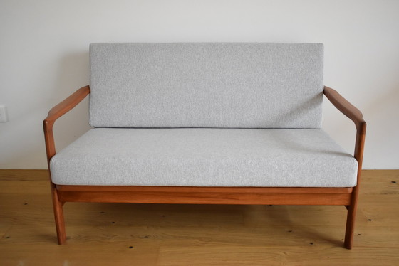 Image 1 of Two-Seater Scandinavian Sofa, Teak & Light Grey Fabric