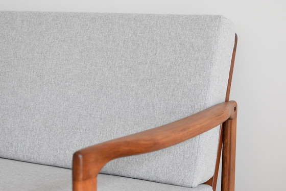 Image 1 of Two-Seater Scandinavian Sofa, Teak & Light Grey Fabric