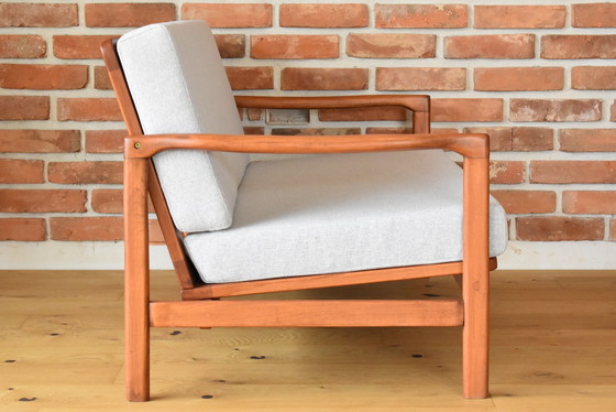 Image 1 of Two-Seater Scandinavian Sofa, Teak & Light Grey Fabric