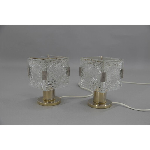 Paire de lampes de table vintage en laiton et verre par Kamenicky Senov, 1970