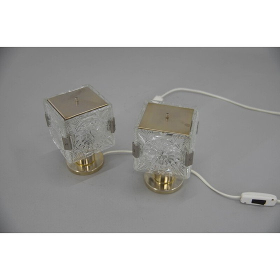 Image 1 of Paire de lampes de table vintage en laiton et verre par Kamenicky Senov, 1970