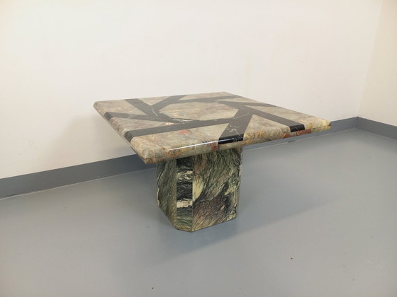 Image 1 of Table Basse Carrée Vintage En Marbre Avec Motifs Géométriques Des Années 70