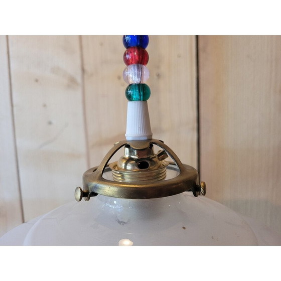 Image 1 of Lampe suspendue vintage "froufrou" en opaline