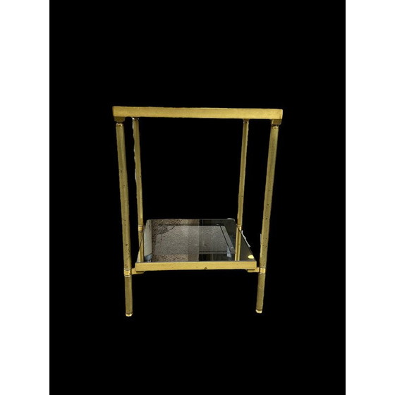 Image 1 of Table d'appoint vintage en laiton et verre fumé, 1970