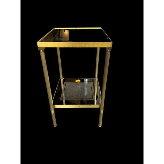 Image 1 of Table d'appoint vintage en laiton et verre fumé, 1970
