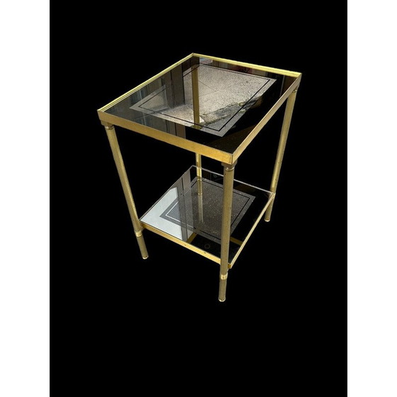 Image 1 of Table d'appoint vintage en laiton et verre fumé, 1970
