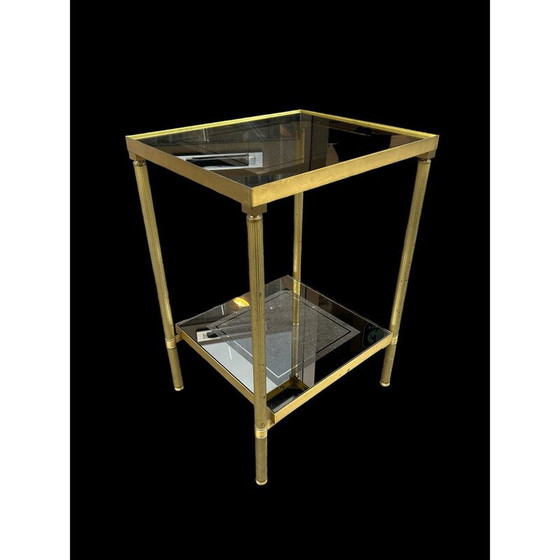 Image 1 of Table d'appoint vintage en laiton et verre fumé, 1970