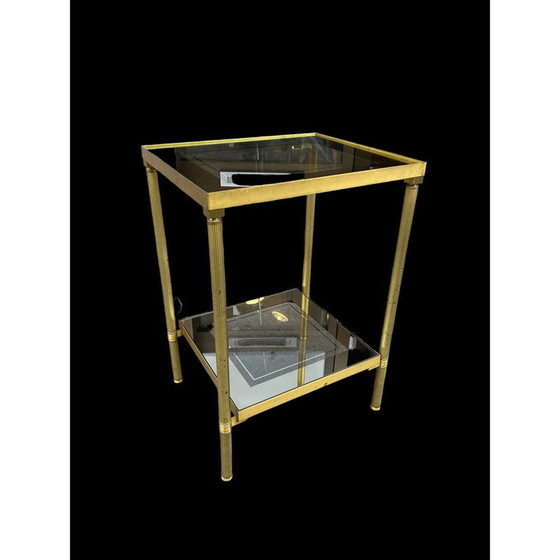 Image 1 of Table d'appoint vintage en laiton et verre fumé, 1970