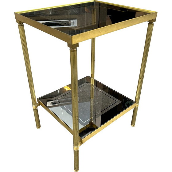 Image 1 of Table d'appoint vintage en laiton et verre fumé, 1970