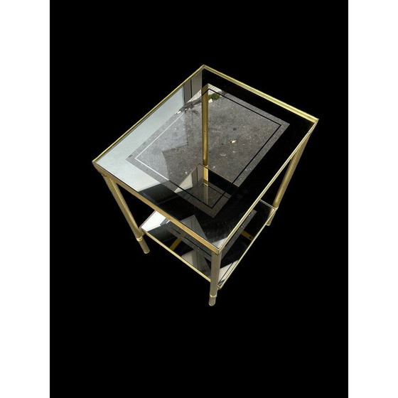 Image 1 of Table d'appoint vintage en laiton et verre fumé, 1970