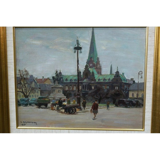 Image 1 of Peinture à l'huile moderne vintage de Carl Oscar Larsson, Suède 1951