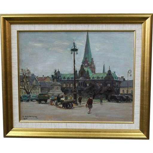 Peinture à l'huile moderne vintage de Carl Oscar Larsson, Suède 1951