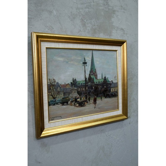 Image 1 of Peinture à l'huile moderne vintage de Carl Oscar Larsson, Suède 1951