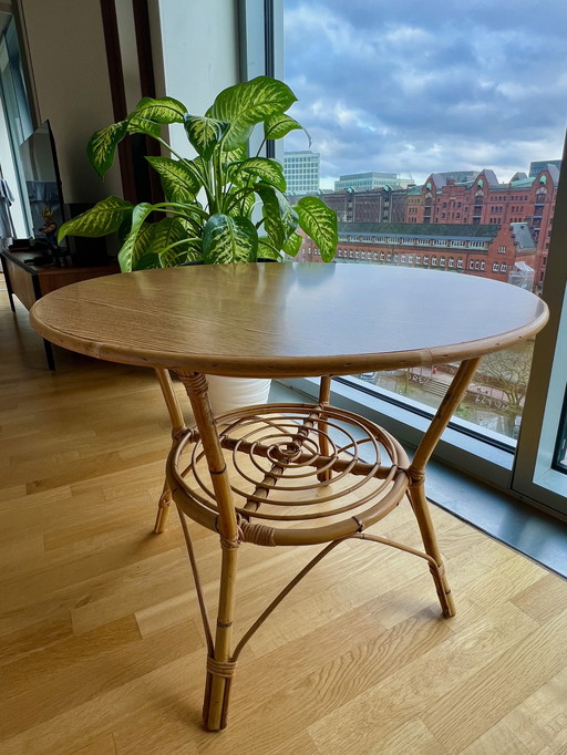 Table basse en bambou et noyer des années 1960