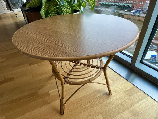 Table basse en bambou et noyer des années 1960