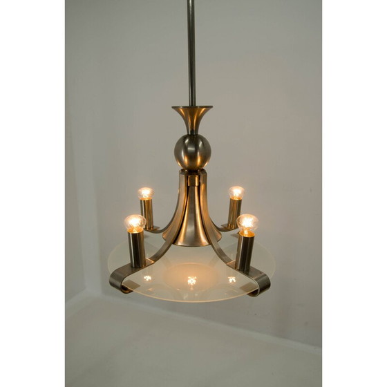 Image 1 of Lustre vintage art déco en verre sablé, 1930