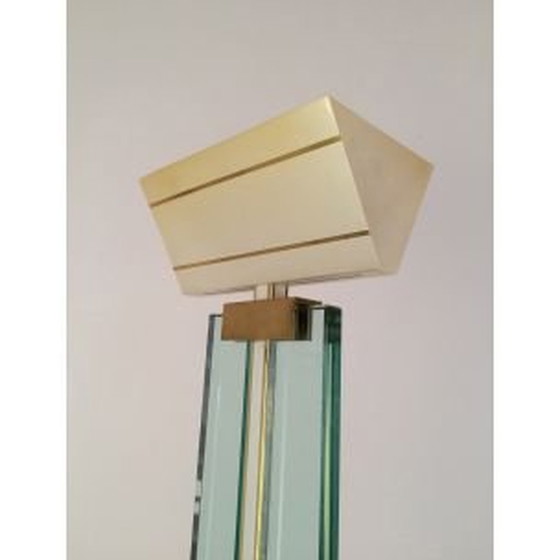 Image 1 of Lampadaire vintage en verre, laiton et métal laqué, 1970