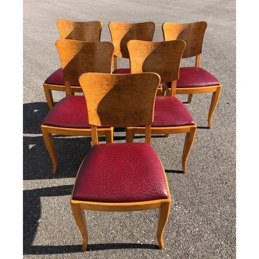 Ensemble de salle à manger vintage art déco en loupe d'orme