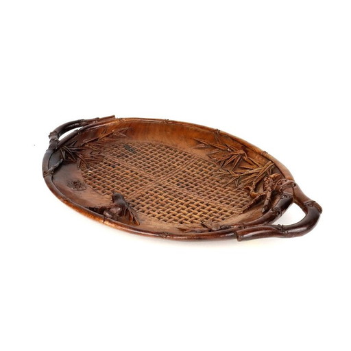 Plateau en bois sculpté Art Déco, Indochine 1930