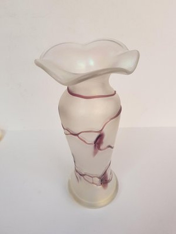 Image 1 of Vase en verre soufflé à la bouche avec tampon en fil de Freiherr Poschinger, années 1960