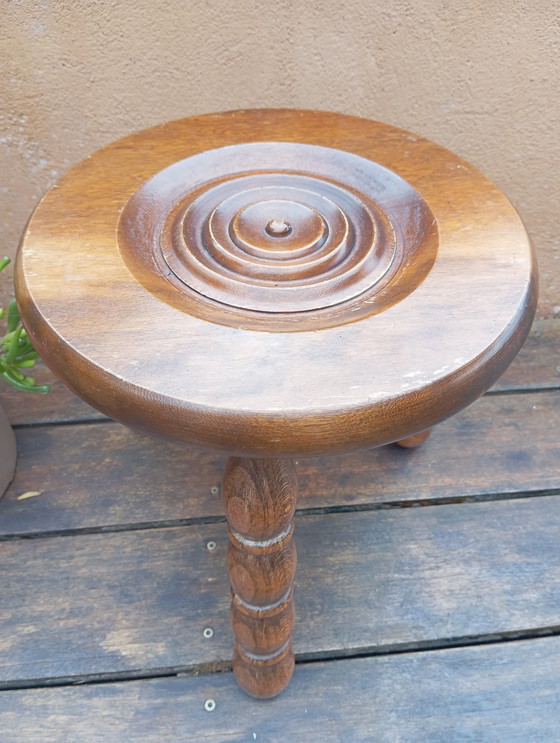 Image 1 of Tabouret Tripode De Berger, Chêne Massif Mid Century 