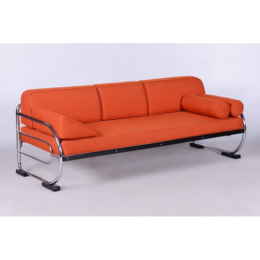 Canapé vintage en cuir orange par Robert Slezak, Tchécoslovaquie 1930