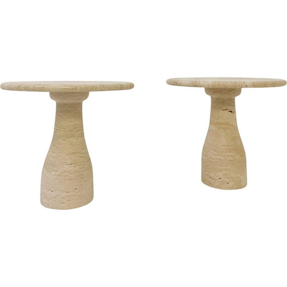 Image 1 of Paire de tables d'appoint vintage en travertin, Italie