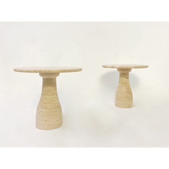 Image 1 of Paire de tables d'appoint vintage en travertin, Italie