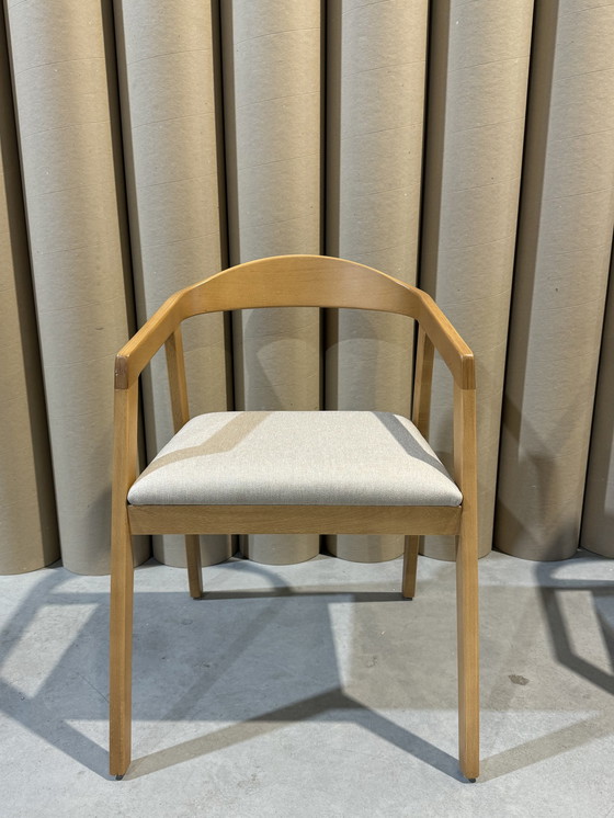 Image 1 of 6X Chaise de salle à manger en bois - Coussin de siège beige