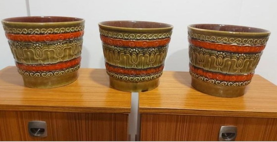 Image 1 of 3x pots de fleurs ouest-allemands 214/21