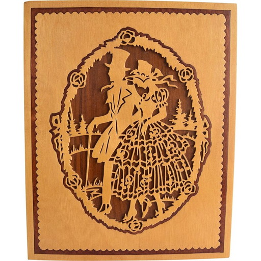 Peinture vintage en placage de bois, Tchécoslovaquie 1950