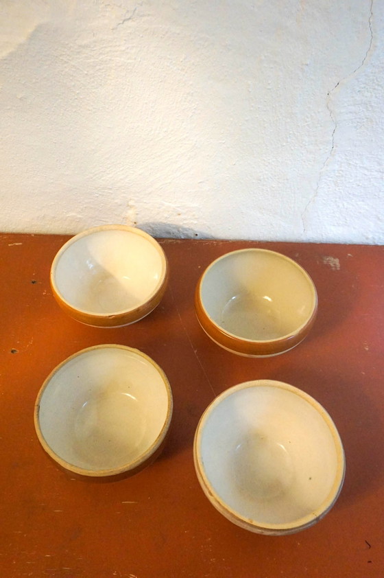 Image 1 of Grands bols en grès à rayures brunes * Set Of 4 * Made In France * French * Cereal Soup Salad Bowls * Farmhouse