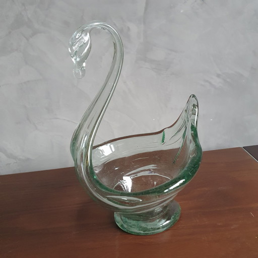 Cygne en verre des années 80 Verre vert