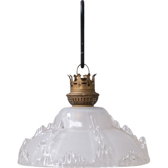 Image 1 of Lampe suspendue vintage en verre "Ice", France 1970