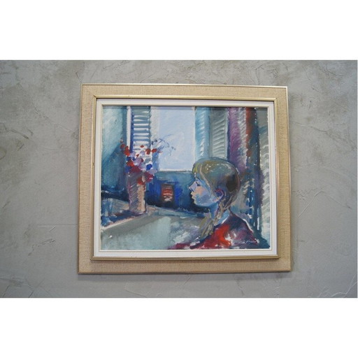 Peinture à l'huile vintage de Roald Hansen, Danemark 1980