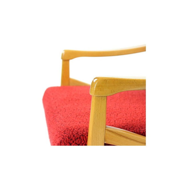 Image 1 of Paire de fauteuils vintage en hêtre clair et tissu rouge par Interier Praha, Tchécoslovaquie 1971