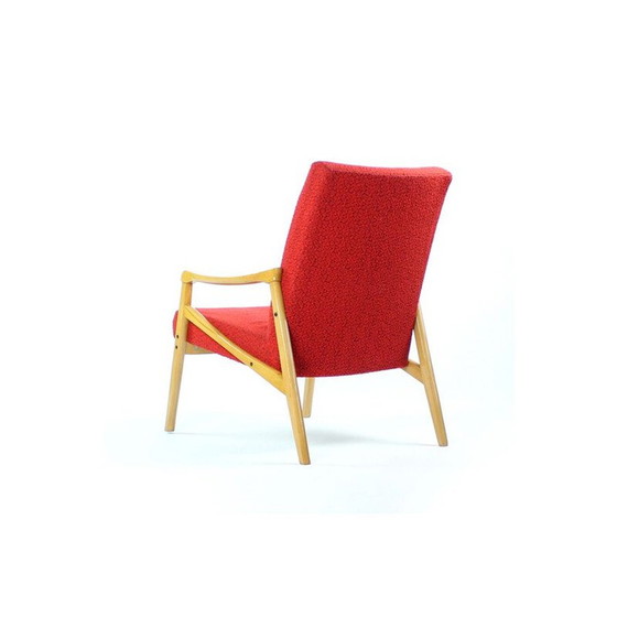 Image 1 of Paire de fauteuils vintage en hêtre clair et tissu rouge par Interier Praha, Tchécoslovaquie 1971