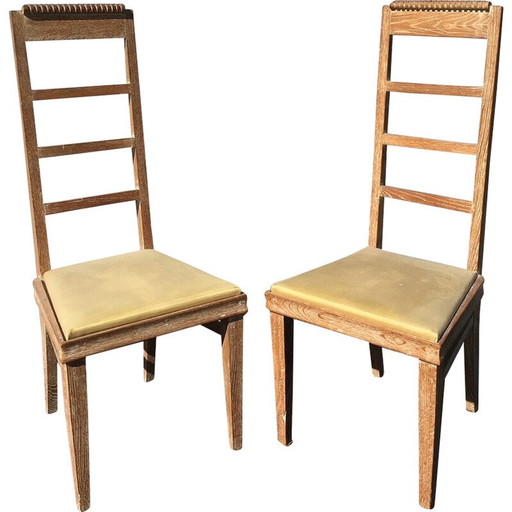 Chaises vintage en bois de chêne cérusé, 1950
