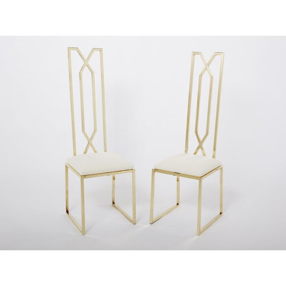 Image 1 of Paire de chaises vintage en laiton et laine par Alain Delon pour Jean Charles, 1970