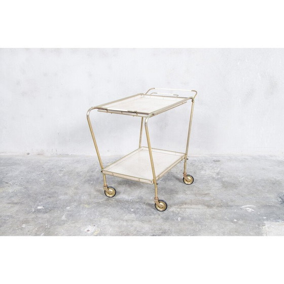 Image 1 of Buffet vintage à roulettes en laiton et métal laqué, 1950