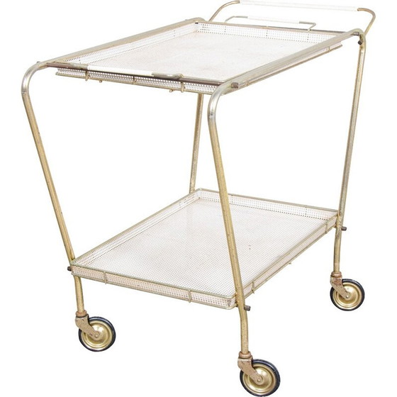 Image 1 of Buffet vintage à roulettes en laiton et métal laqué, 1950