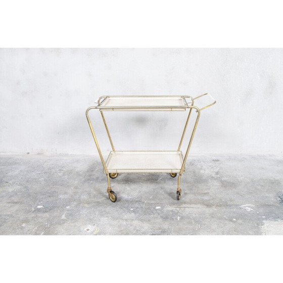 Image 1 of Buffet vintage à roulettes en laiton et métal laqué, 1950
