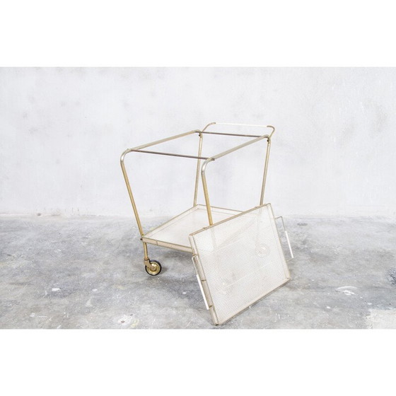 Image 1 of Buffet vintage à roulettes en laiton et métal laqué, 1950